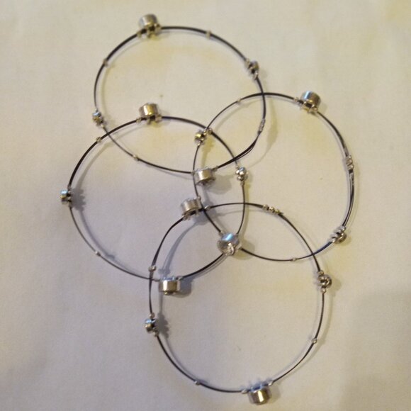 Black  Sliver Crystal Wired Bracelet Set Of Four Brand New - Picture 2 of 4